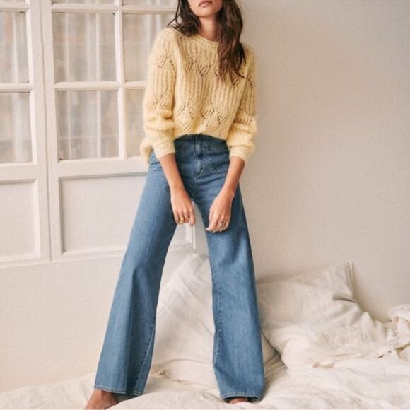 Sezane Sky Blue Flare Jeans - Picture 1 of 12